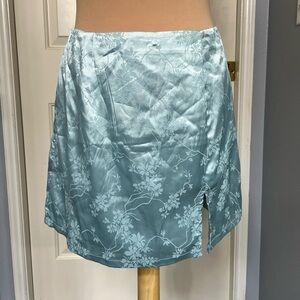 Francesca’s Blue Rain‎ Floral Embossed Satin Mini Skirt